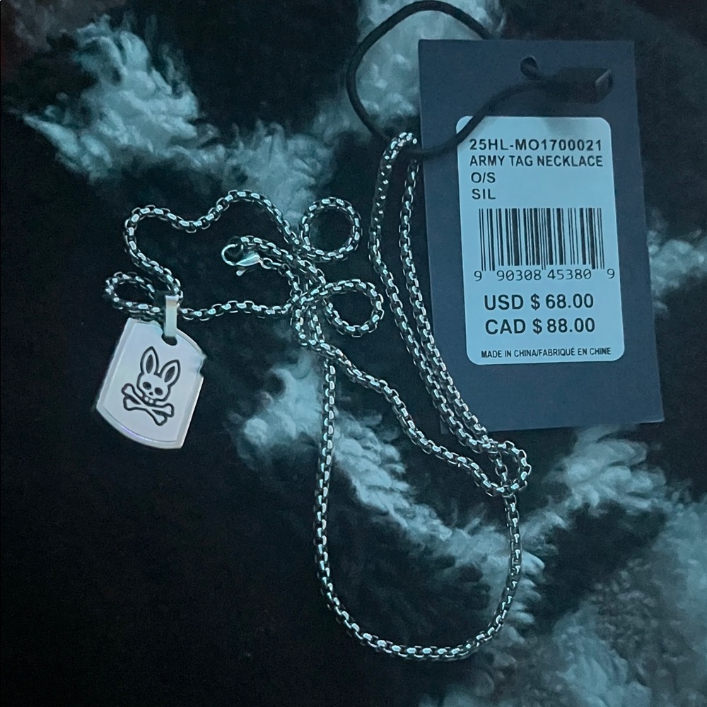 Psycho Bunny Silver Army Tag Necklace